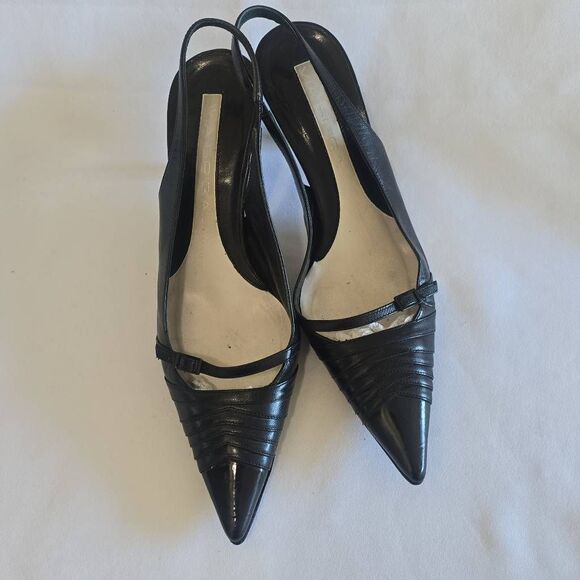 Via Spiga Shoes - Via Spiga Vintage Heels, Blk Leather Point Toe, Slingback Pump, 6.5